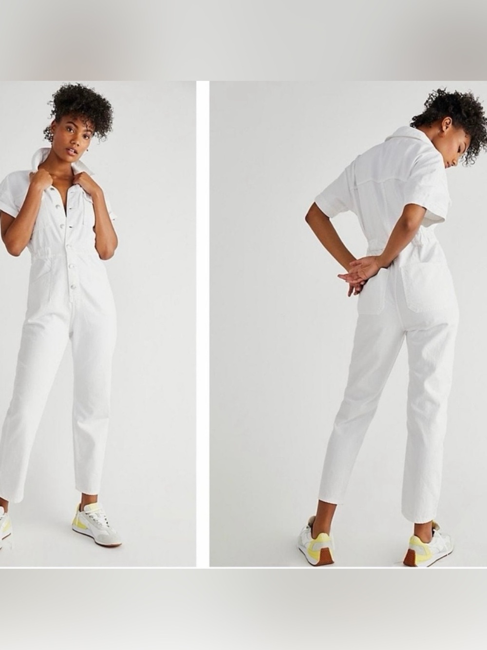 Free People White Short-Sleeve Maci Jumpsuit